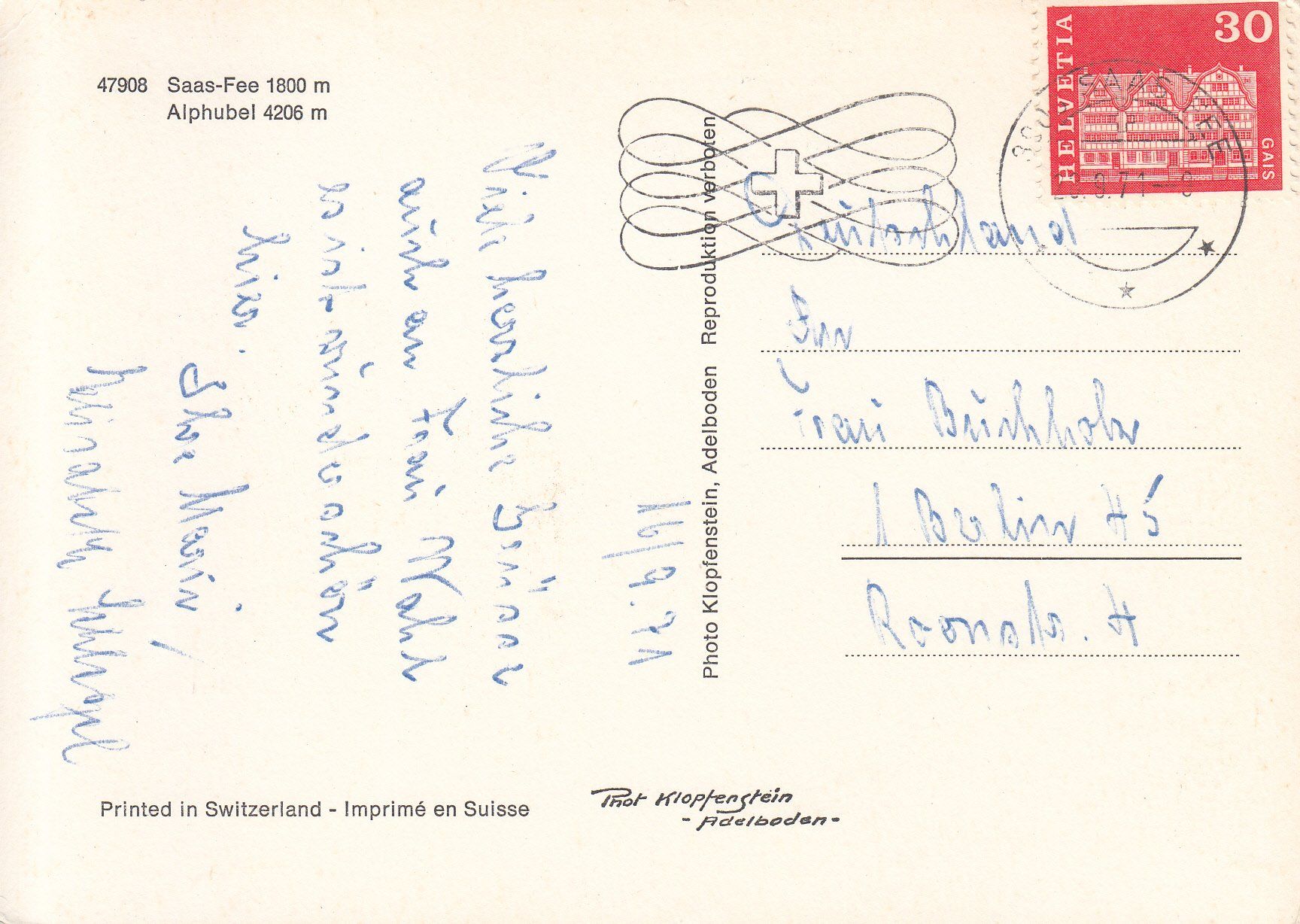 Ansichtskarten: Saas-Fee 1971 – Gebraucht aus Bürglen TG von StampGraf 1