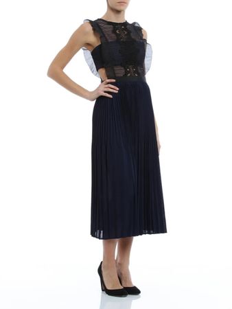 Self-Portrait Spitzen-Midikleid Navy Neu mit Etikett