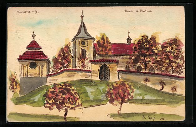 Cartoline postali: Handgemalt: Kostelec nad Labem, Chram su – Usato da Berlin venduto da bartko-reher
