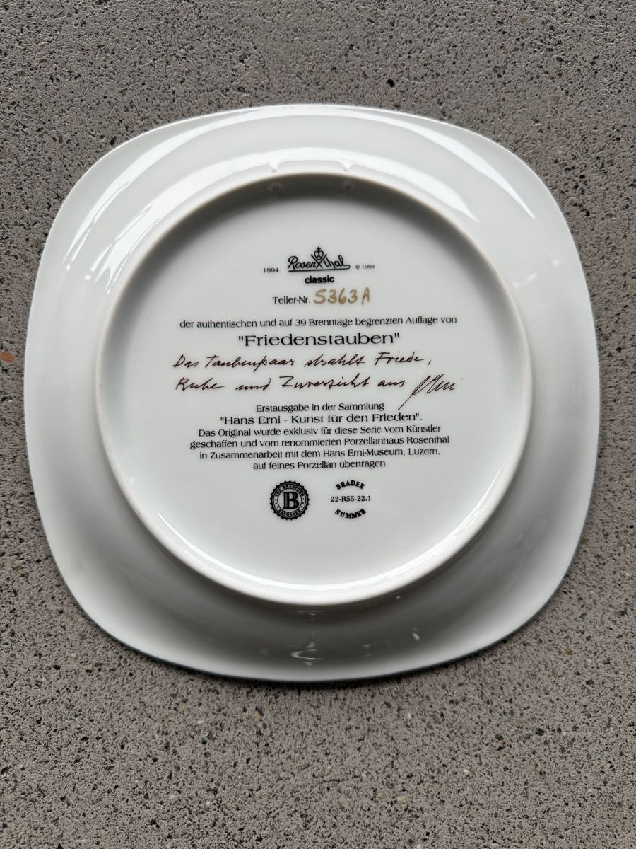 Rosenthal Teller: Rosenthal Classic Friedenstauben Hans Erni – Neu (gemäss Beschreibung) aus Richterswil von Solemare47Nicole 3