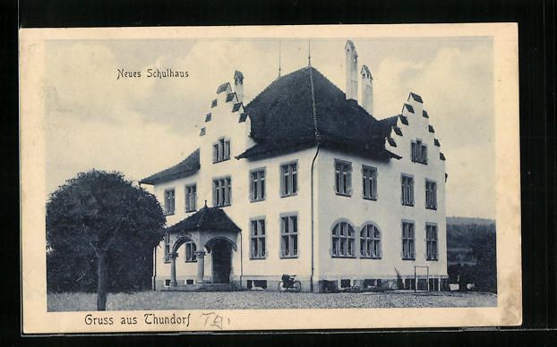 Cartoline postali: Thundorf, Ansicht des Neuen Schulhauses – Usato da Berlin venduto da bartko-reher