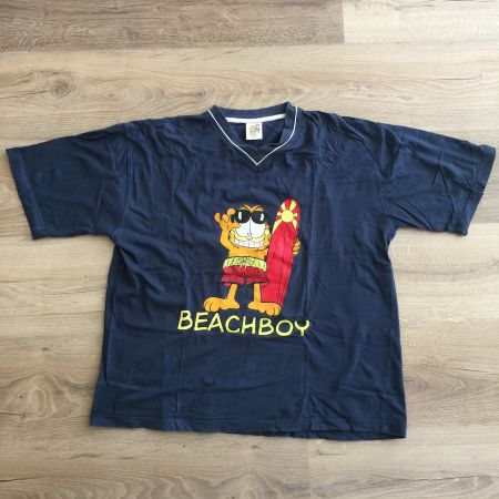 Garfield Beachboy T Shirt V Ausschnitt dunkelblau bedruckt M