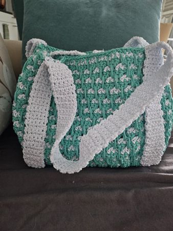 Sac d'été turquoise et blanc fait main, unique!