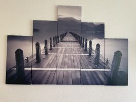 Wandbild Steg am See 5-teilig, Schwarz-Weiss, Deko Sommer