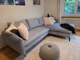Ecksofa grau Stoff Füsse schwarz guter Zustand