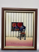 Original Painting - Floral Still Life with Chair, Framed