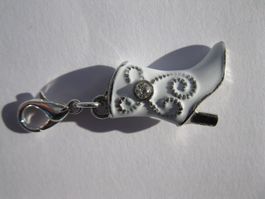 3D Charm Anhänger Stifelette, Stiefel,  silber/weiss