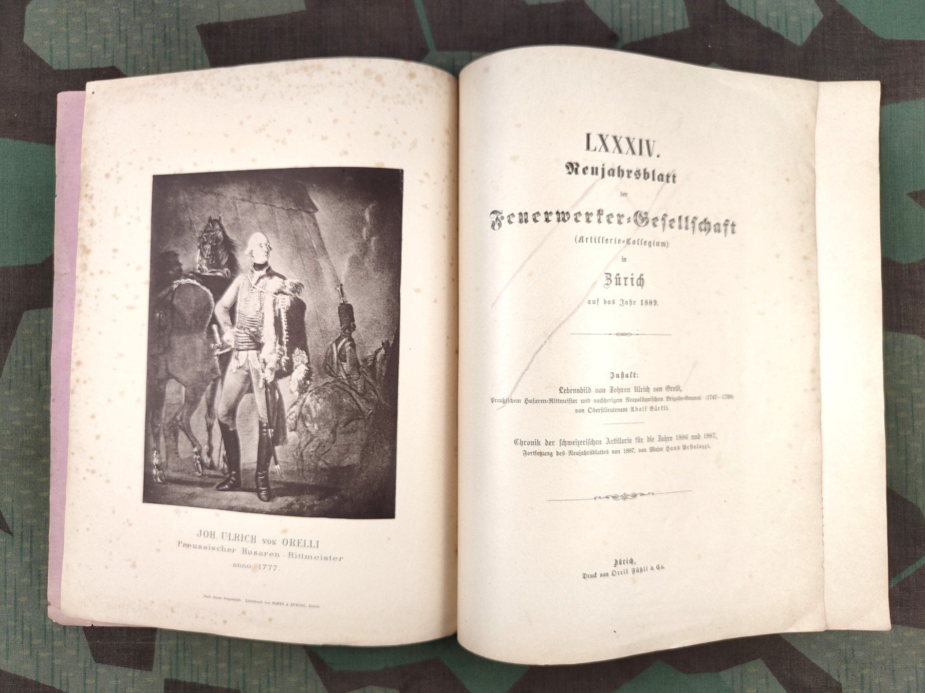 Schweizer Armee Uniformi: Neujahrsblatt der Feuerwerker-Gesellschaft Nr. 84, 1889 – Usato da Bauma venduto da SwissMilitaria 2