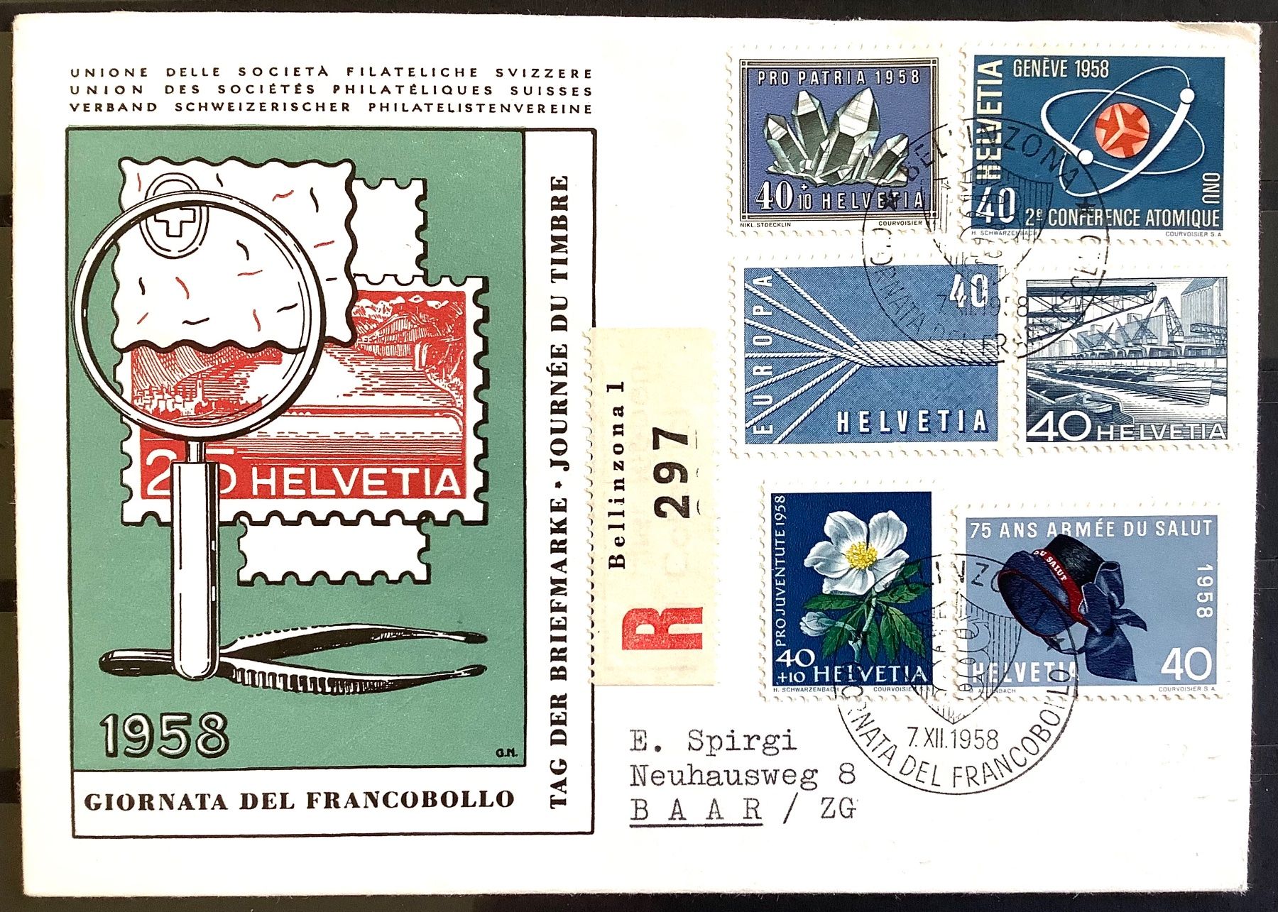 Alle Briefmarken: 1958 - Tag der Briefmarke - Bellinzona - Baar – Gebraucht aus Liestal von Skunk02