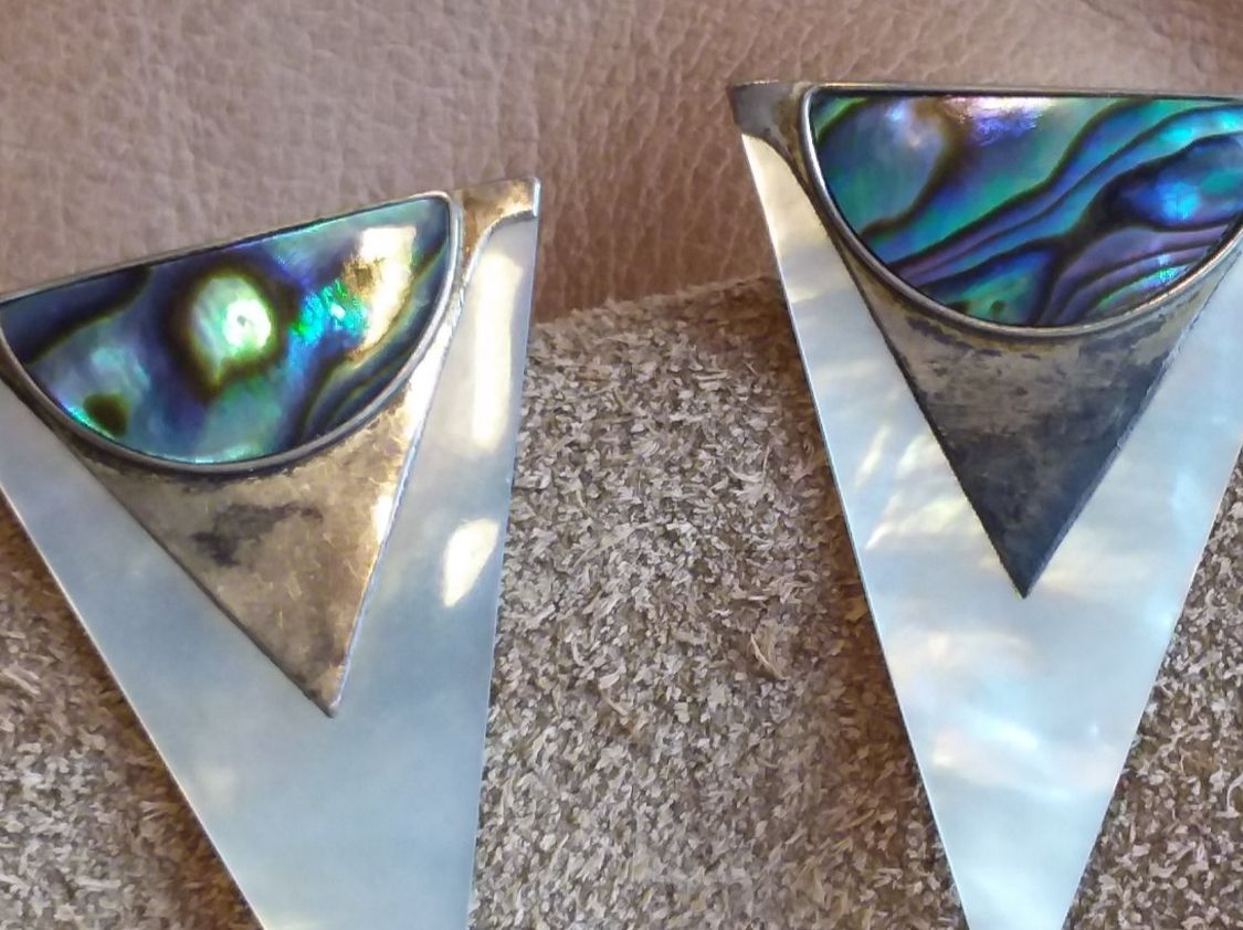 Orecchini pendenti & Orecchini a lobo: Vintage Silber Perlmutt Abalone Ohrstecker – Usato da Zürich venduto da gutsan 8