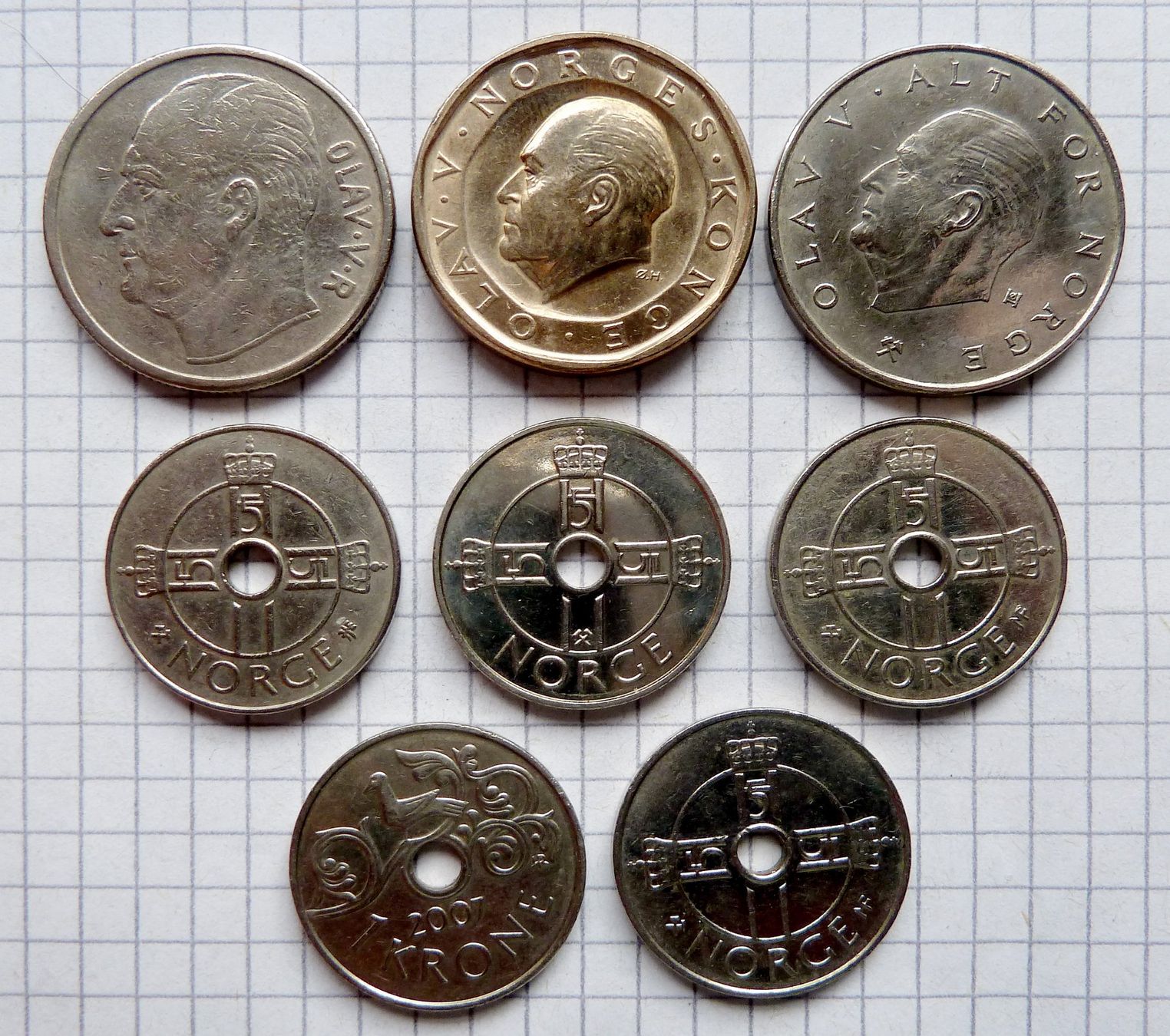 Alle Münzen: Norwegen 10, 1, Krone, 1968-2009 8tlg – Gebraucht aus Mesocco von Nugivendus 1