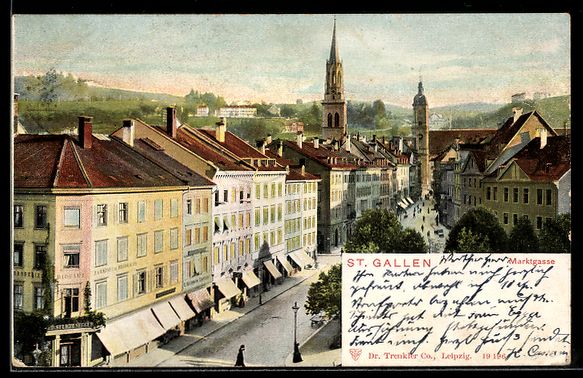 Cartoline postali: AK Lithographie. St. Gallen, Marktgasse – Usato da Berlin venduto da bartko-reher