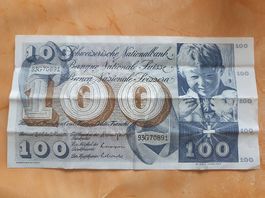 Schweizer Banknote 100 Franken Note aus dem Jahr 1973