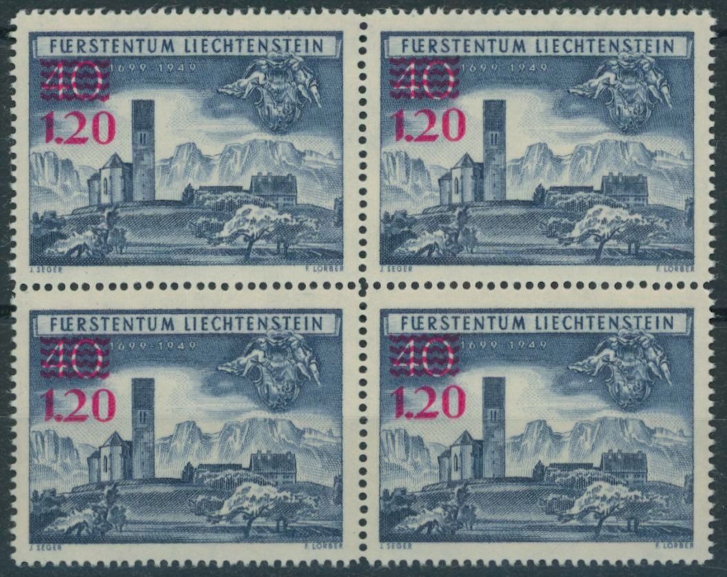 Tutti i francobolli: FL - 1952 - Schellenberg - Viererblock - postfrisch ** – Nuovo (secondo la descrizione) da Schindellegi venduto da leecollect