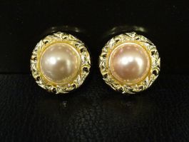 Vintage Ohrclips Clips Ohrschmuck Perle Gold 70er 80er Jahre