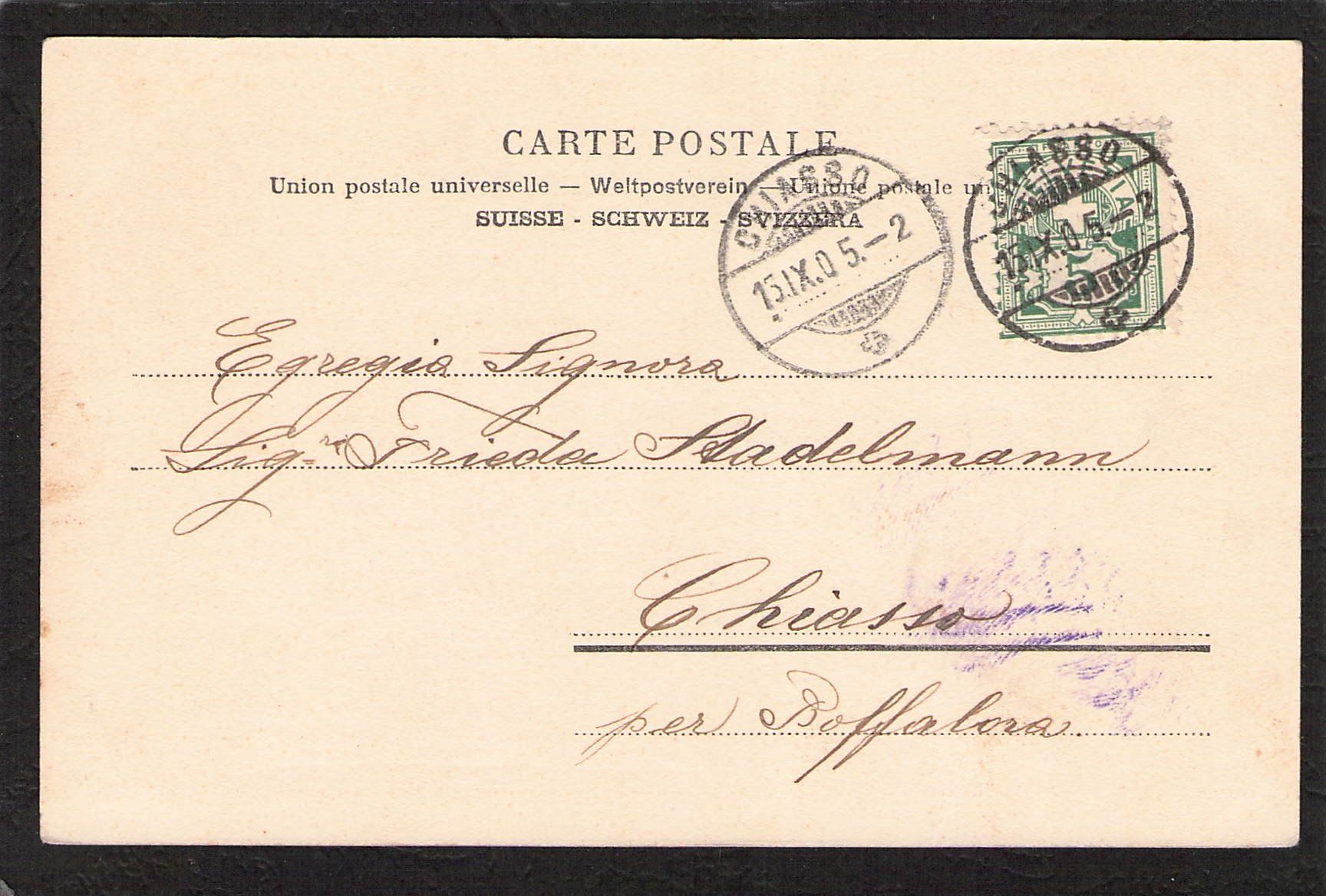 Cartoline postali: Saluti da Chiasso TI , gel. 1905 – Usato da Reichenburg venduto da Pipo-67 1