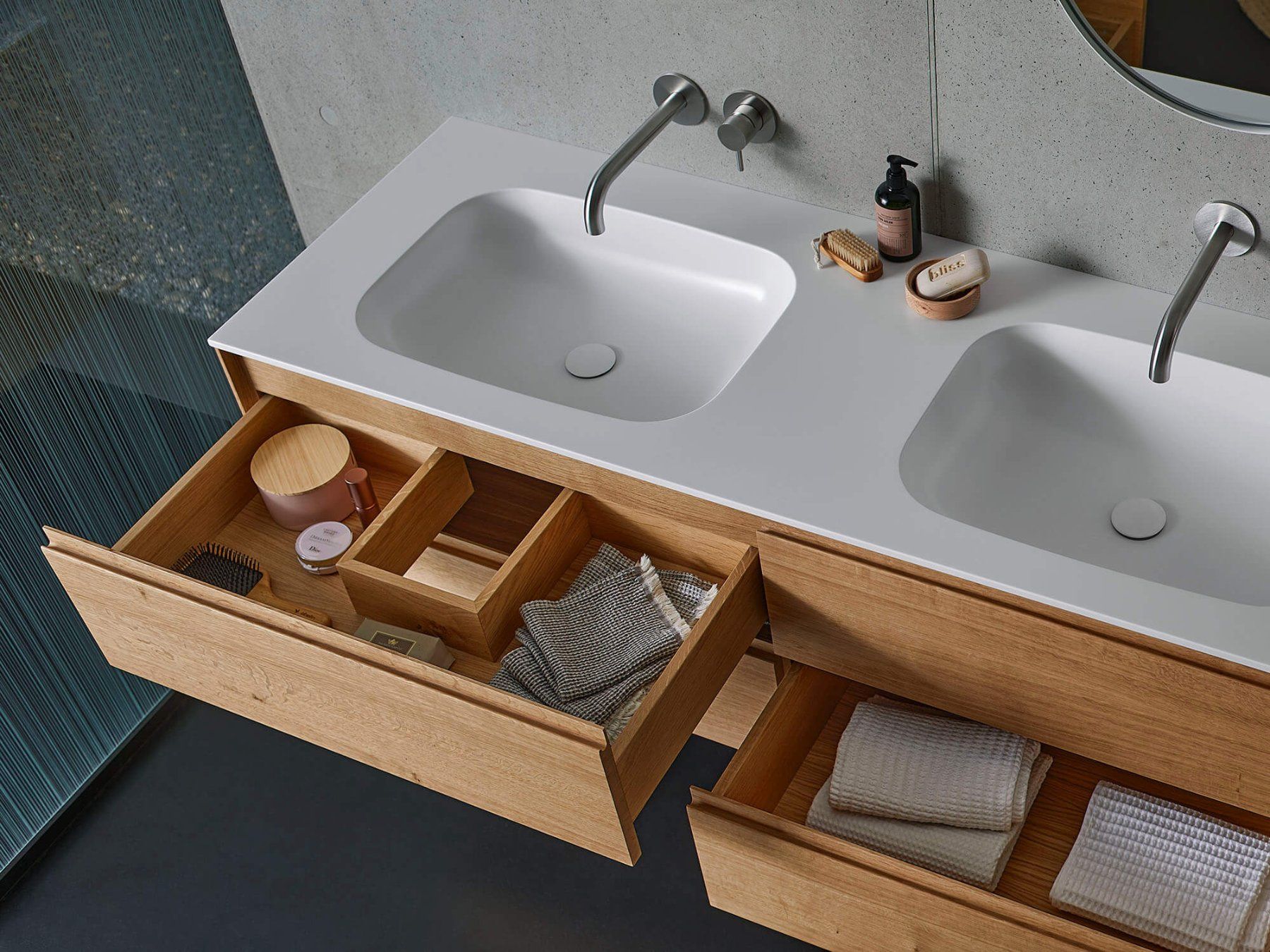 Mobili per bagno: NE13 Badmöbel-Set 140 cm Eiche Premiun und Corian Waschtisch – Nuovo (secondo la descrizione) da Lostorf venduto da AZIMMOHT 5