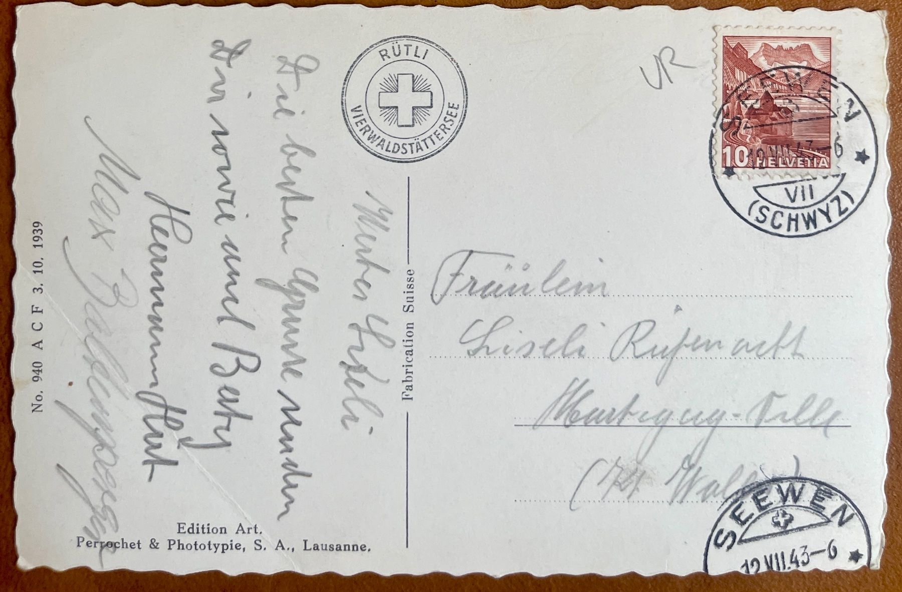 Cartoline postali: AK: RÜTLI - 1943 – Usato da Lutry venduto da Ediego 1