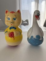 Jouets vintage cygne et chat culbuteurs
