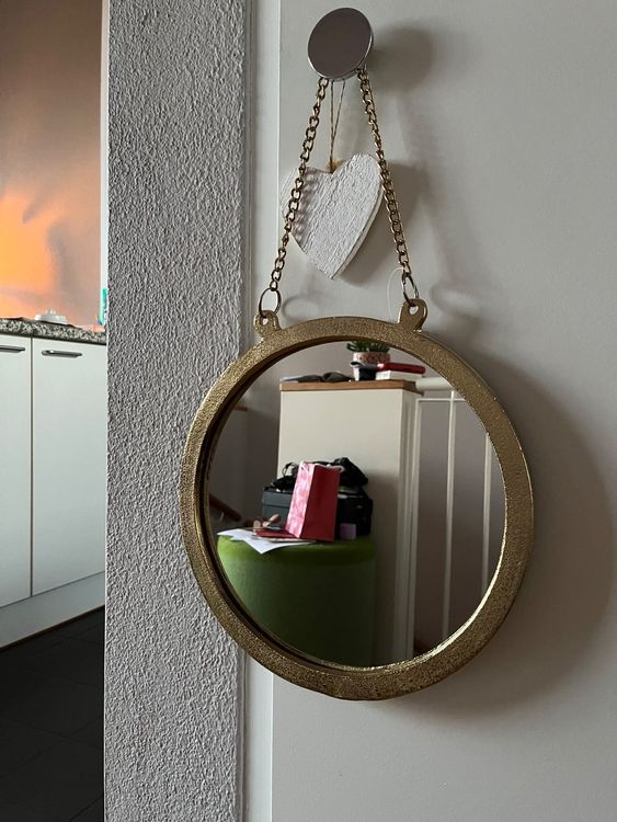 Creative Co-Op Wandspiegel Mit Kette – Zinnrahmen Cremefarben, Vintage-Design, 26,7x34,3 Cm