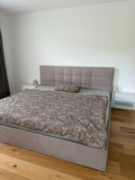 Bett 200*200cm mit Kopfteil und Stauraum beige/taupe