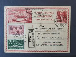 1929, Postkarte von Zürich nach Lourenco Marques -Afrikaflug