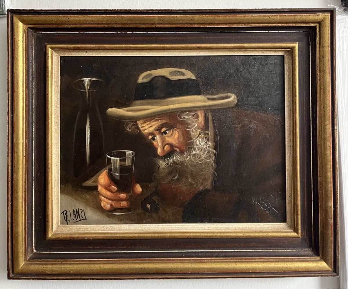 Gemälde: Ölgemälde "Alter Mann mit Glas" - Signiert R.Lanzi – Gebraucht aus Riehen von mcmal