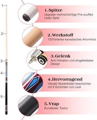Stecche da biliardo: Queue Satz 2 Pool Queues 58 Stöcke Billardqueue Cues Billard – Nuovo e nell'imballaggio originale da Hundwil venduto da Mr.Wong 2