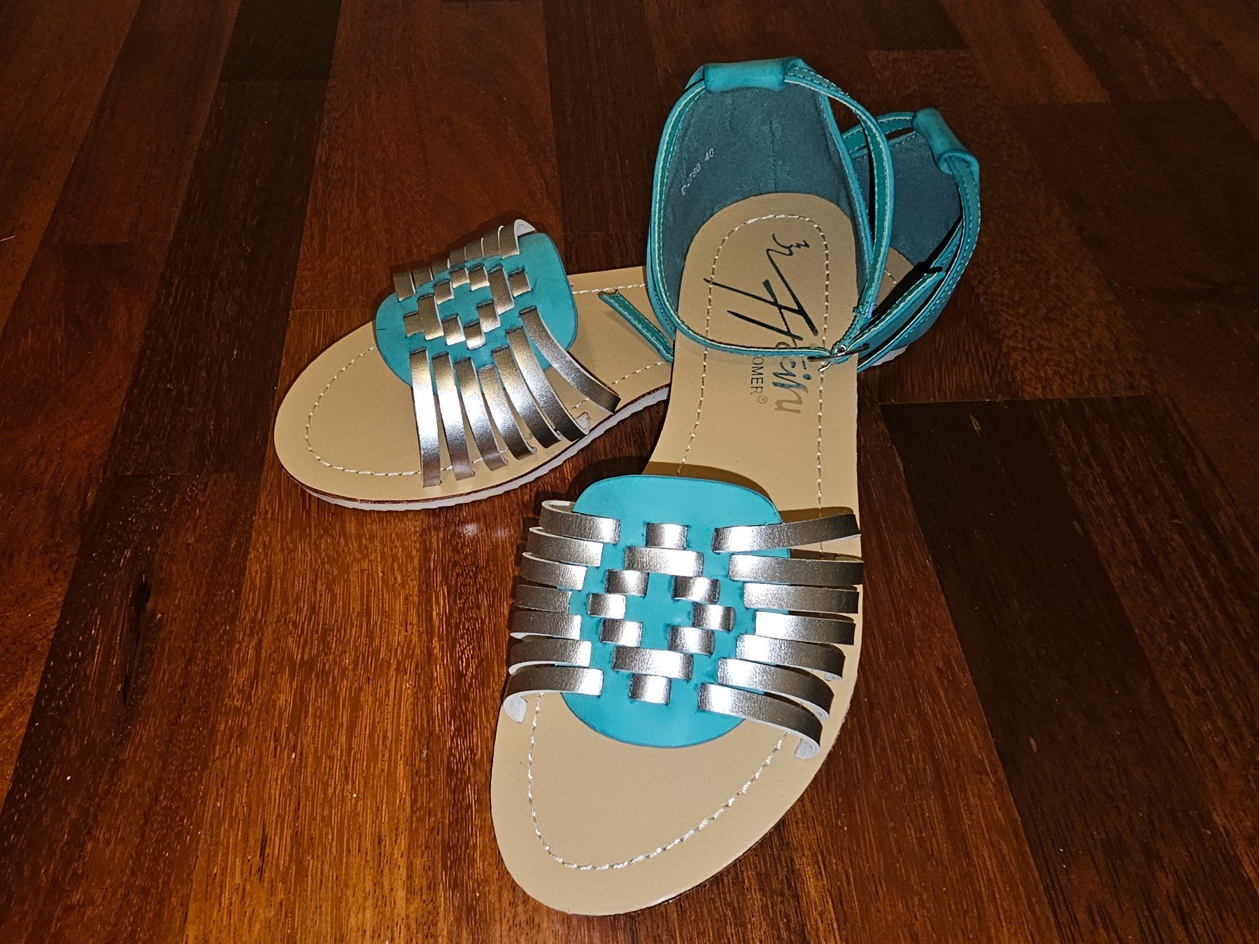 Scarpe da donna: Schicke Sandalette, türkis-silber, Grösse 40 – Nuovo e nell'imballaggio originale da Heiden venduto da Taronia 1
