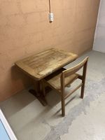 Wooden school desk and chair set, vintage condition