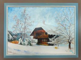 Tableau paysage enneigé chalet ferme montagne Suisse hiver
