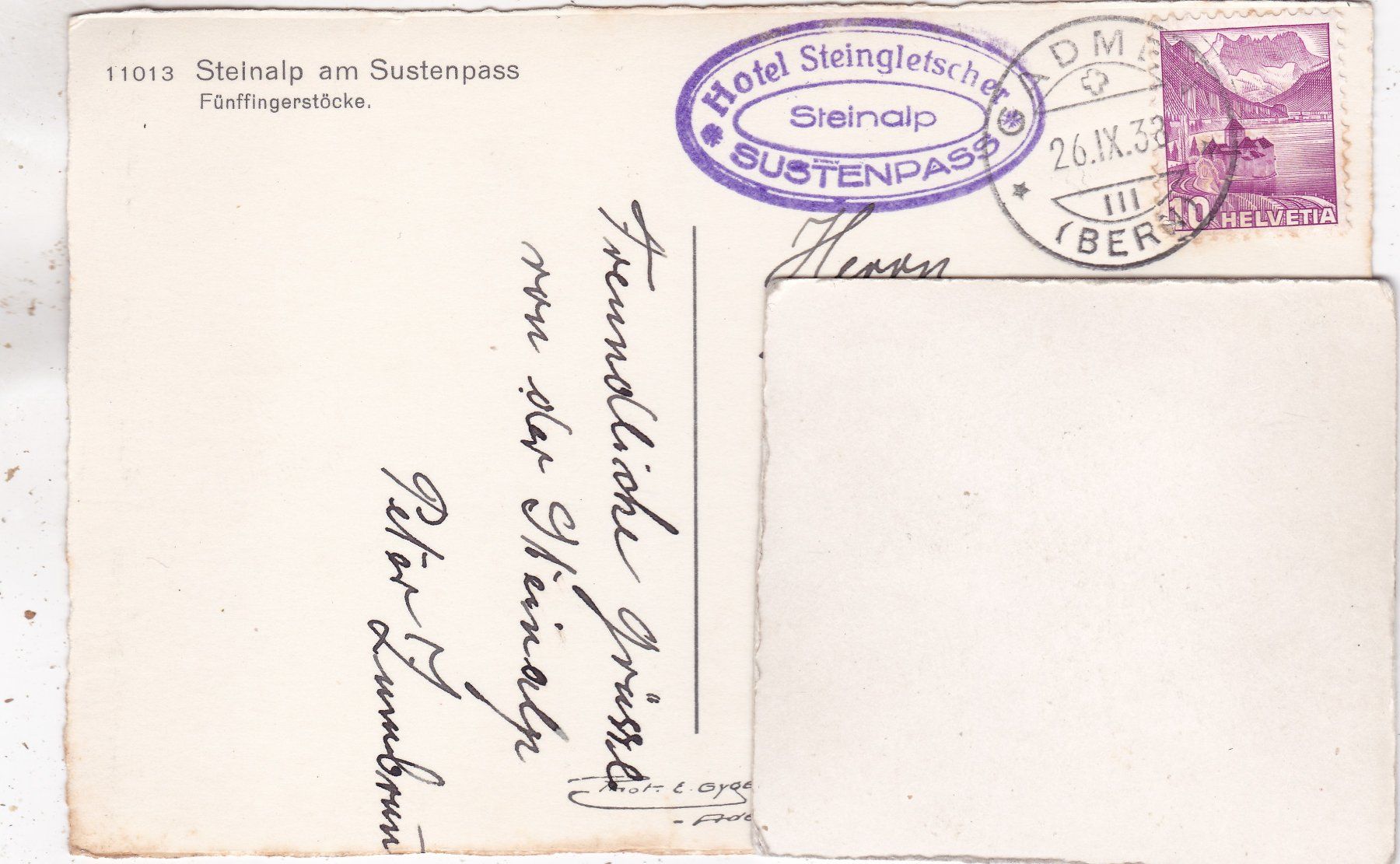 Cartoline postali: Steinalp am Sustenpass Fünffingerstöcke 1938 – Usato da Herisau venduto da Lisegrat2008 1