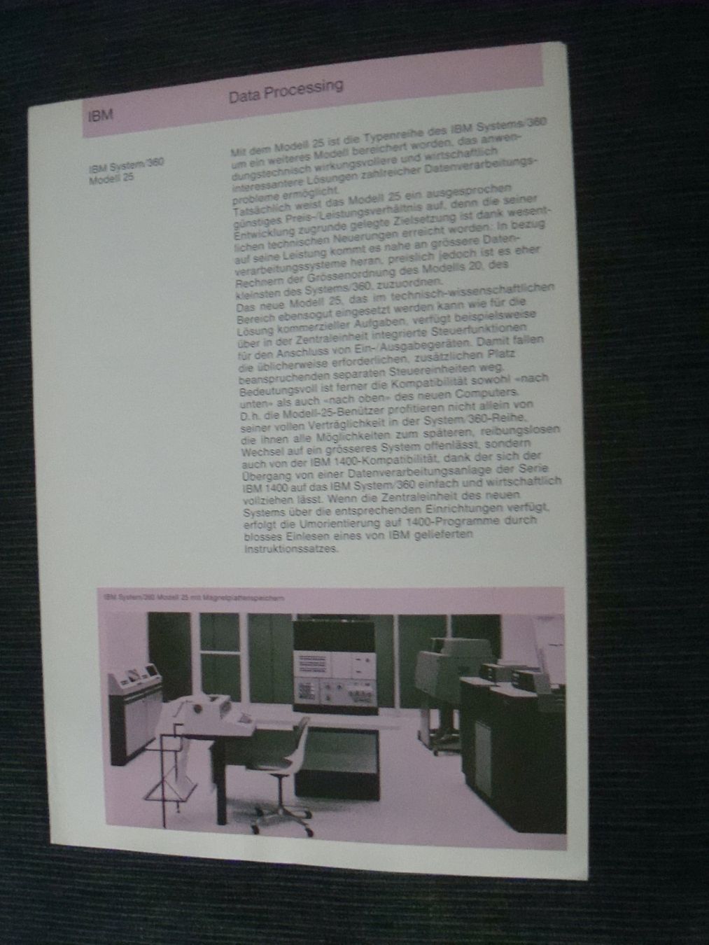 Dokumente: IBM Data Processing IBM System/360 Modell 25  Prospektblatt – Gebraucht aus Neuenegg von flohcante