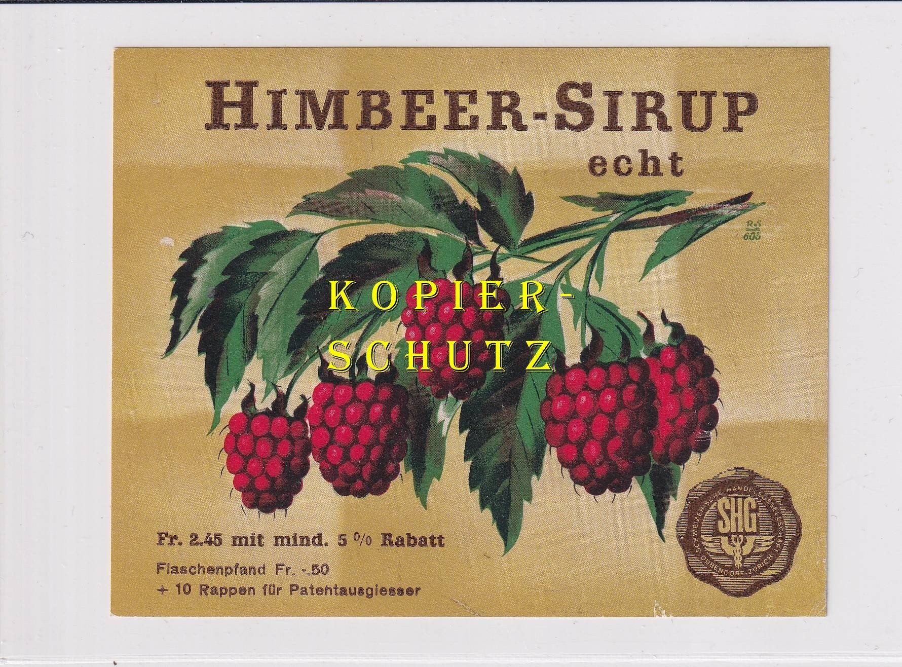 Papiere: Etikette - Himbeer-Sirup echt /bd – Gebraucht aus Hombrechtikon von Rudolf07