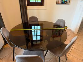 Table ronde verre fumé + 4 chaises - ensemble salle à manger