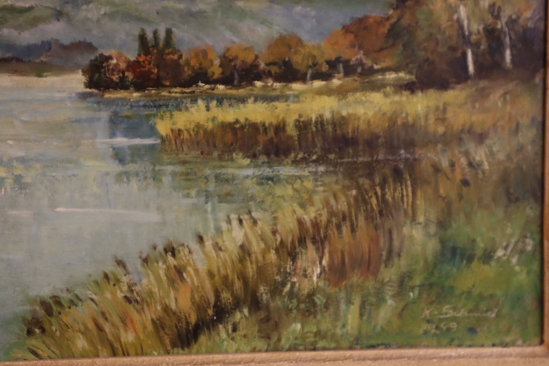 Dipinti: K. SCHMID - Schweizer Alpensee Landschaft 1949 Ölbild sign – Usato da Zürich venduto da KE-Sales 4