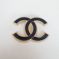 Brosche  CC Logo Gold Schwarz Emaille Damen Schmuck