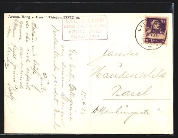 Cartoline postali: AK Arosa, Berg Hus Thiejen, 1933 – Usato da Berlin venduto da bartko-reher 1