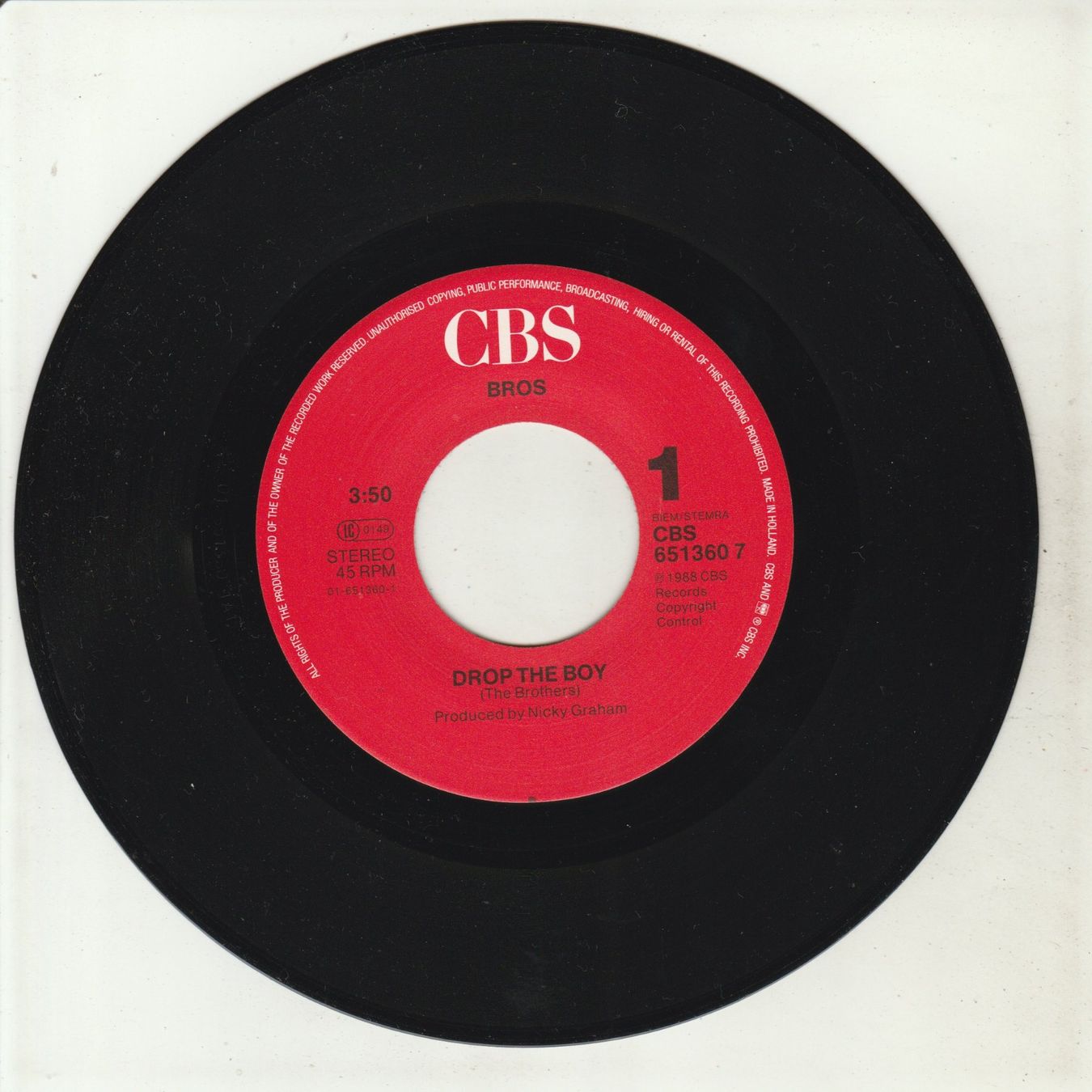 Dischi in vinile: Bros - Drop the Boy 7" Vinyl 1988 – Usato da Tübach venduto da JamesStone 2