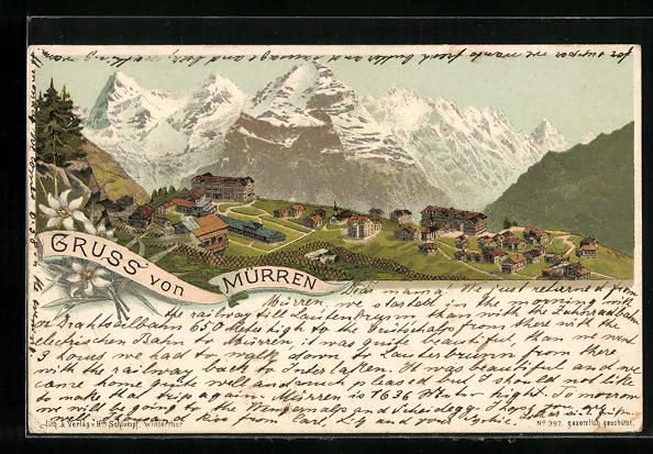 Cartes postales: Litho Mürren, Blick auf den Ort in den  – D'occasion à Berlin par bartko-reher