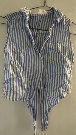 Blue White Striped Sleeveless Tie-Front Shirt EUR 146 Top
