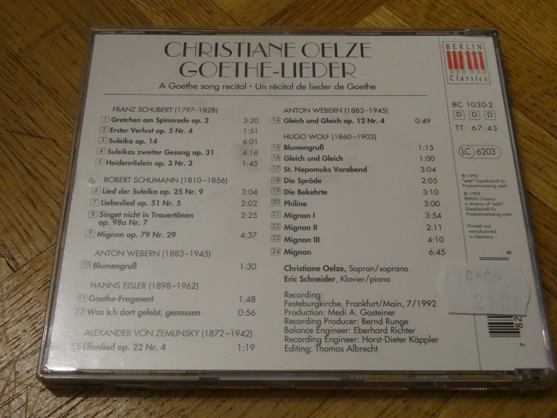 CDs: Goethe-Lieder - Oelze - Schneider CD – Gebraucht aus Olten von Disc-Ausverkauf 1