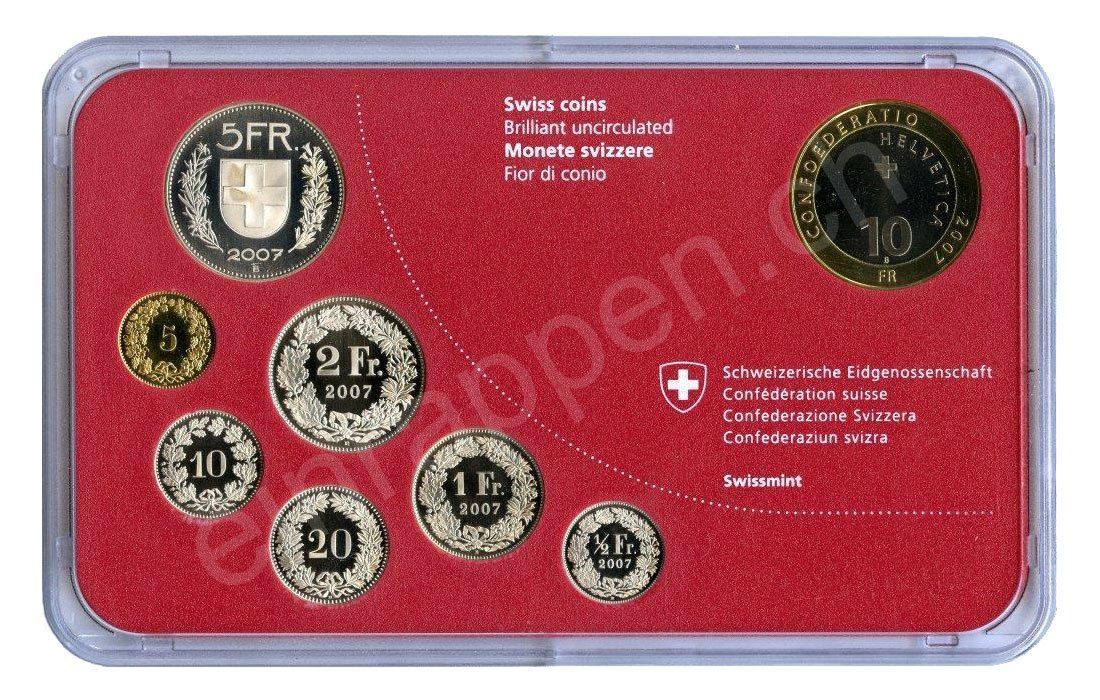 Alle Münzen: SET de monnaie suisse de 2007 non circulé FDC – Neu und originalverpackt aus Fribourg von Kiki020 1