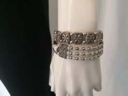 🤩BOHO-CHIC 2 ETHNO ARMBÄNDER SILBER MIT WEISSEN PERLEN NEU