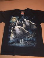 T-Shirt black wolf print graphic size S