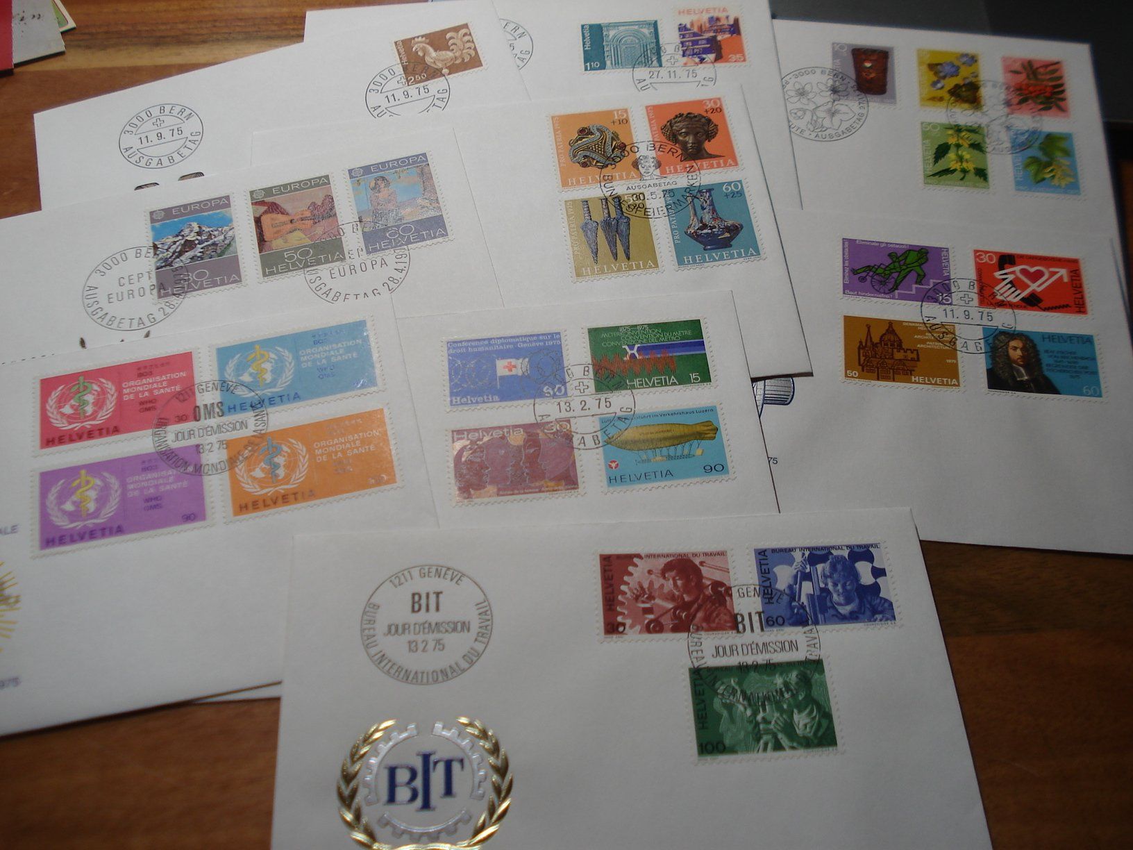 Tutti i francobolli: Set 1975, FDC 9 Belege – Usato da Niederwil AG venduto da morostahu 1