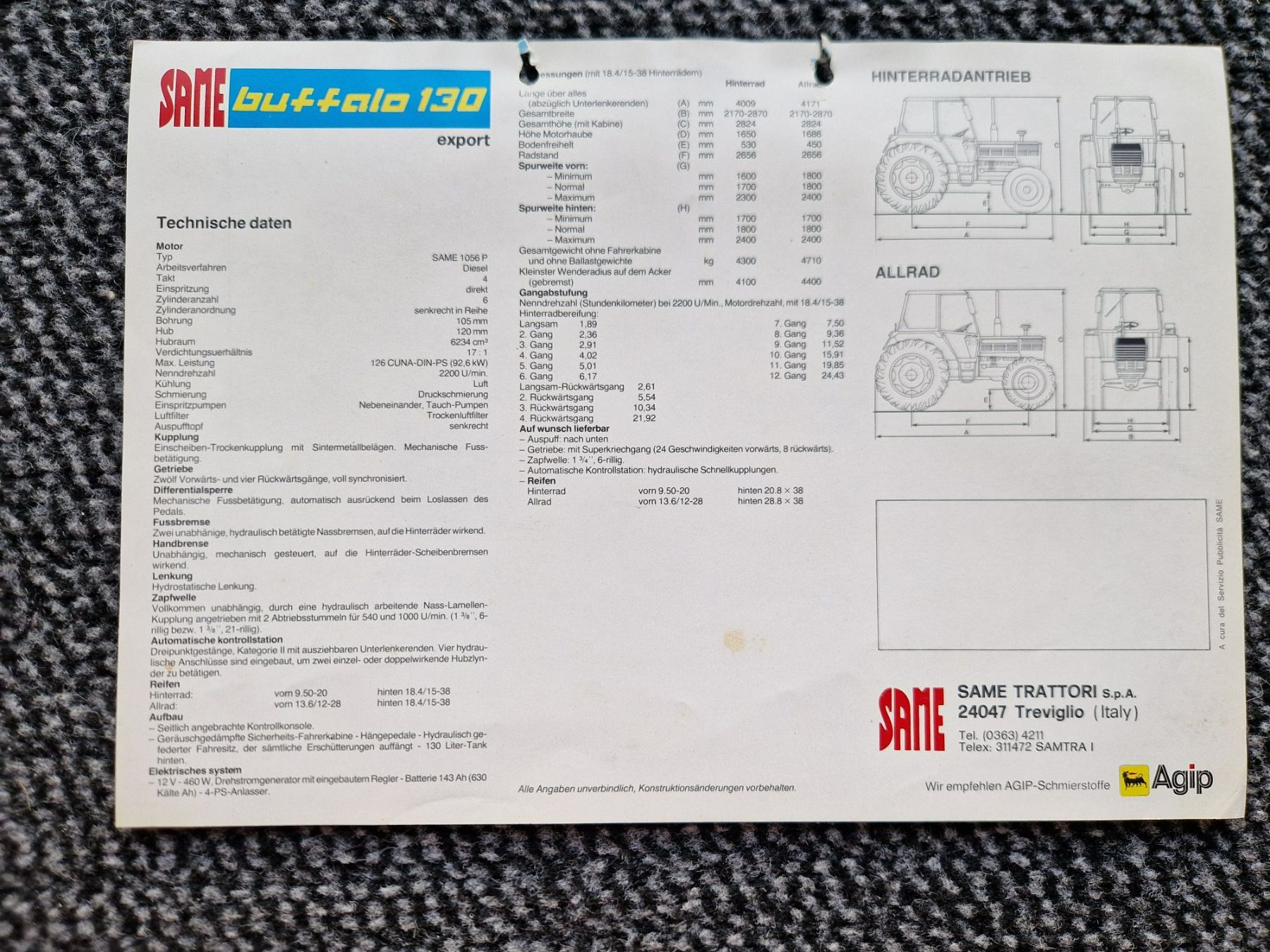 Same Tracteurs: Original Prospekt SAME Traktor Buffalo 130 – D'occasion à Dürnten par Bachtel84 1