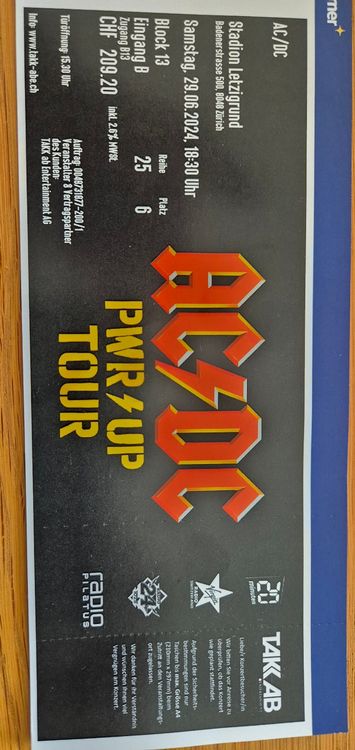 AC DC Sitzplatz Ticket - Section 13 - Zurich (Neu und originalverpackt ...