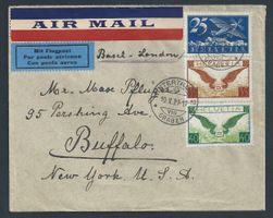 Flugpost Schweiz 1929 Winterthur Basel London USA Luftpost