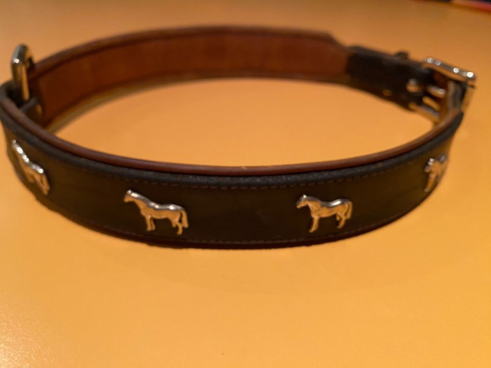 Lederhalsband Für Hunde Mit Nieten - Schwarz-Blau, Verstellbar 62-73cm, 50mm Breit